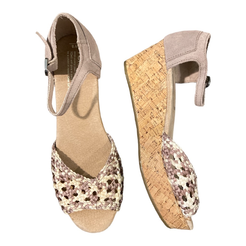 Tom’s Platform Cork Wedges Peep Toe Nude 8 - Picture 5 of 6